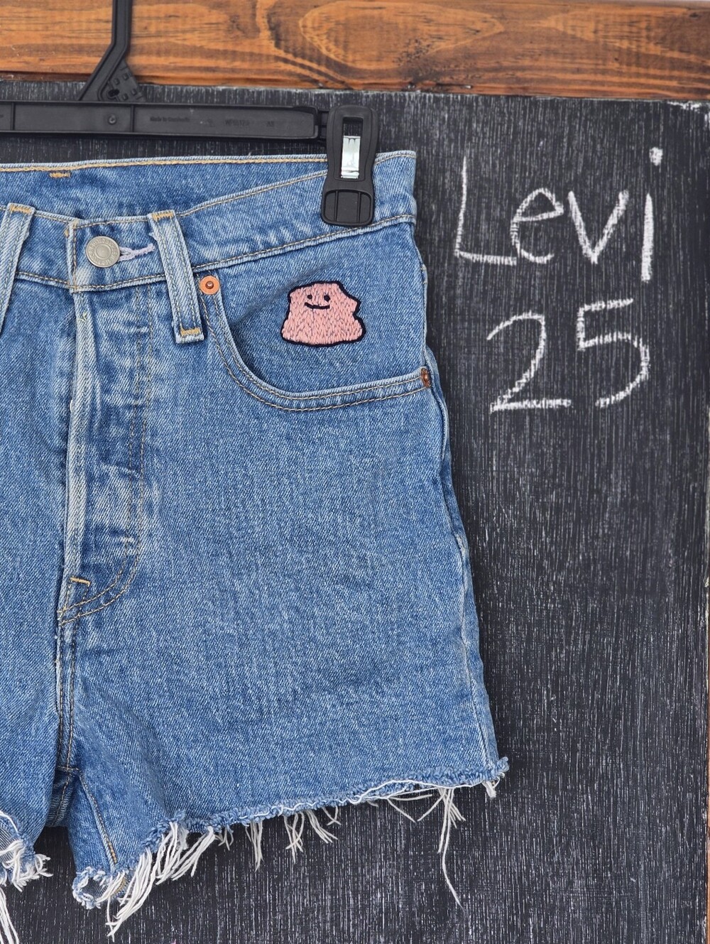 Pokemon Levi's 25 501 Denim Shorts Ditto Hand Embroidered